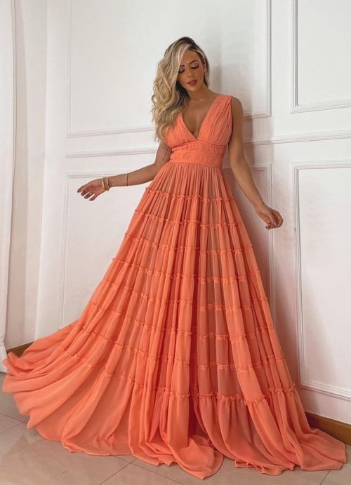 Vestido De Festa Laranja Longos Para Madrinhas De Casamento E Convidadas Pronta Pra Festa