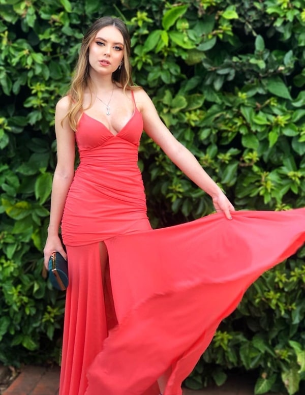 vestido longo coral