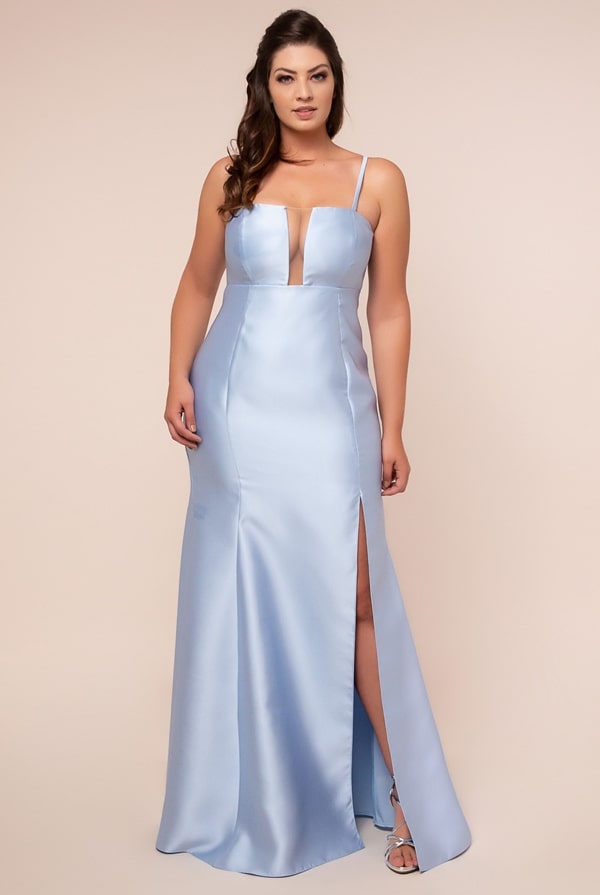 vestido de festa azul serenity plus size para madrinha de casamento a noite