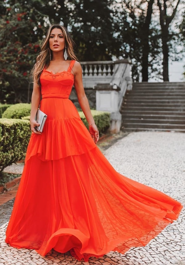 vestido laranja longo
