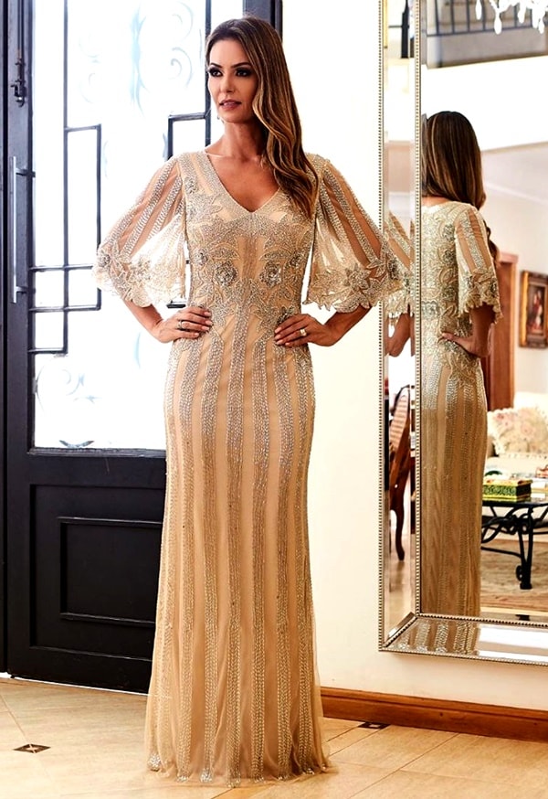 Vestido dourado sales mae da noiva