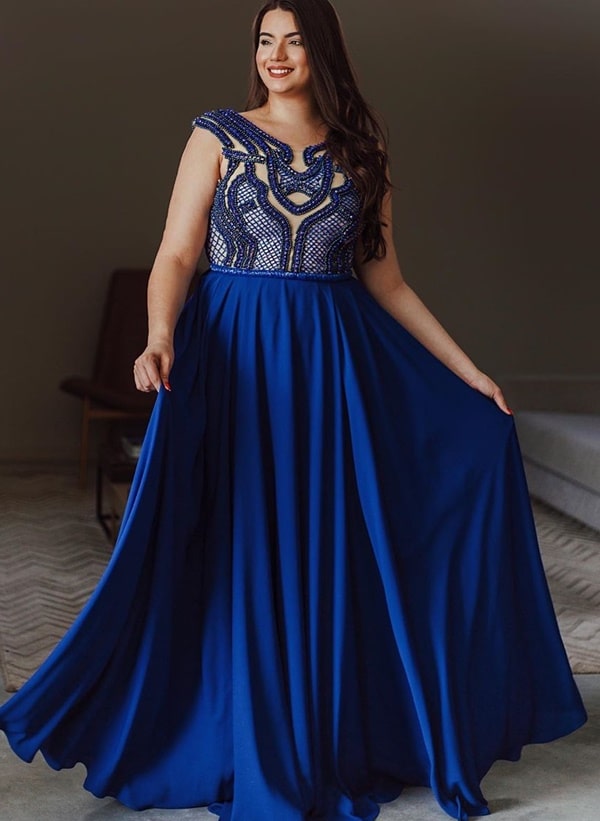vestido azul royal para madrinha plus size