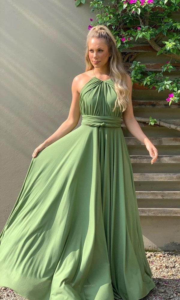 vestido longo verde oliva para madrinha de casamento