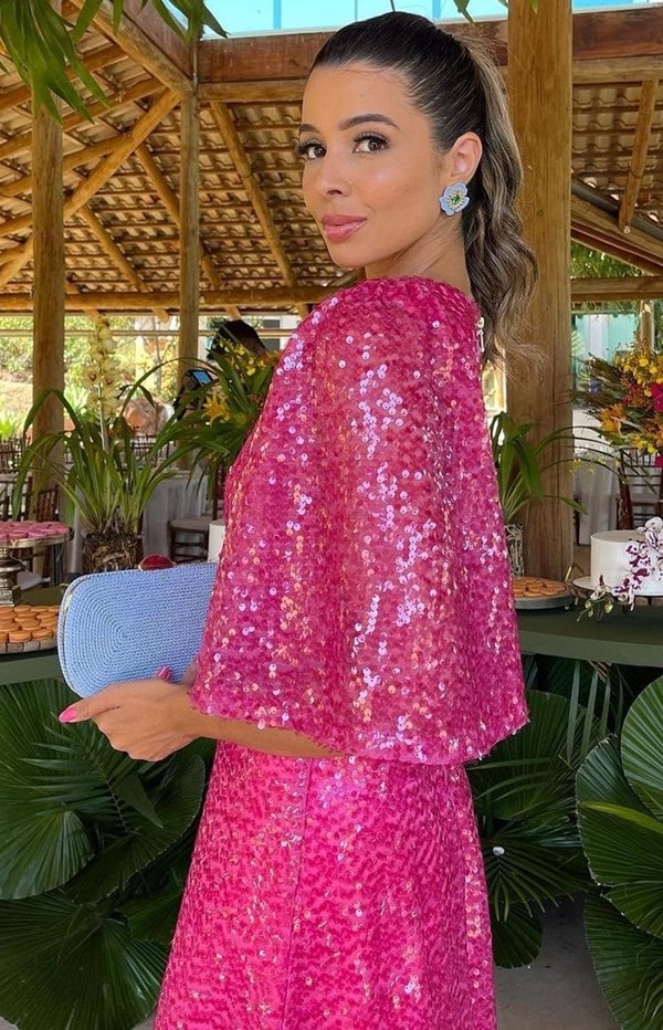 vestido longo pink de paete