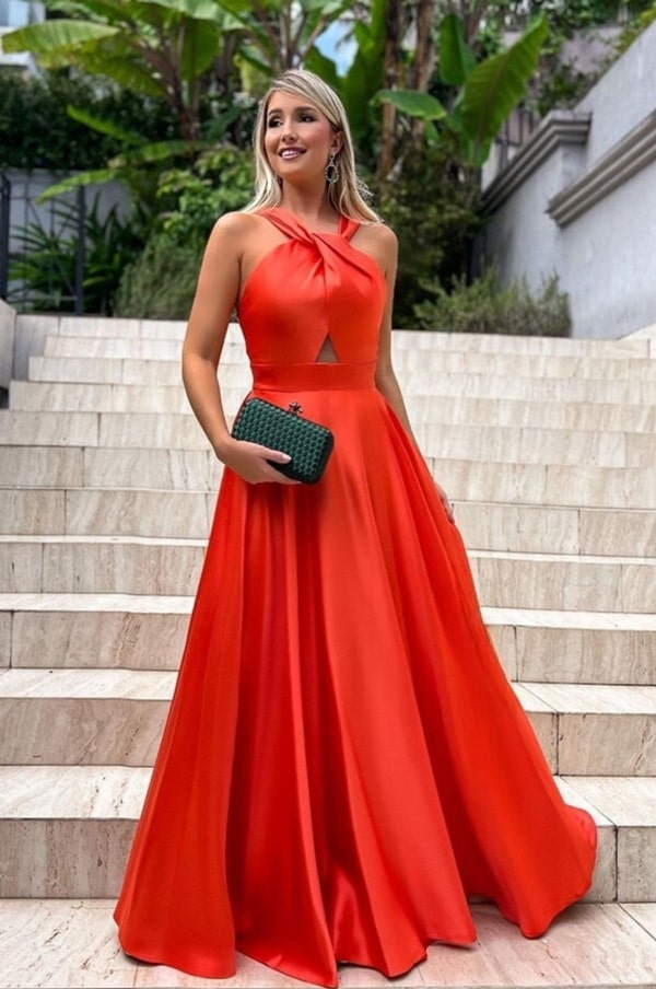 vestido laranja para madrinha de casamento dia